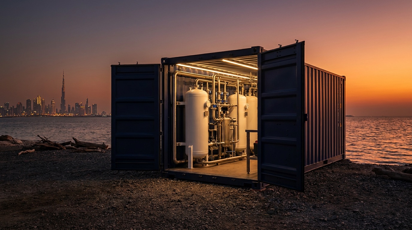 Containerised reverse-osmosis plant on a coastal site