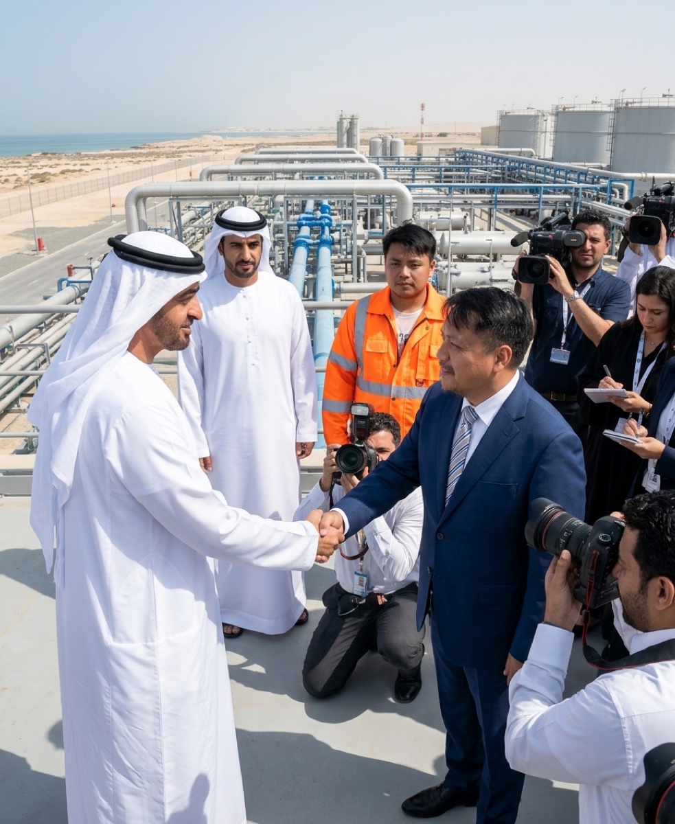 Handshake at the opening of the Abu Dhabi supplementary plant