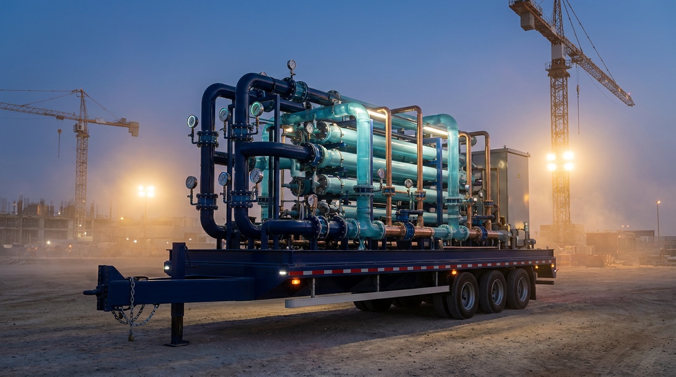 Mobile water-treatment unit delivered to a construction site