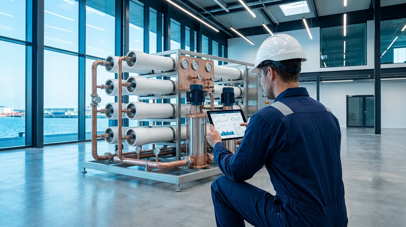 Engineer servicing a reverse-osmosis skid